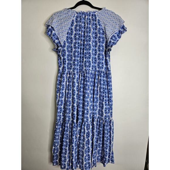 Vineyard Vines Lightweight Watercolor Geo Print Midi Dress Size Medium - Picture 4 of 6